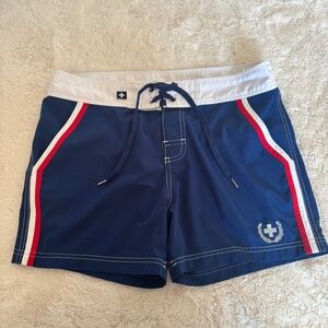 Andrew Christian Board Shorts Red White Blue Pockets Swim Men's Waist Size 34